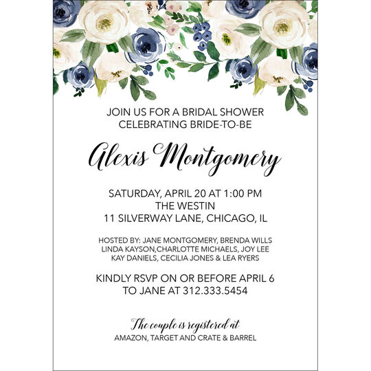 Blue and Ivory Roses Invitations